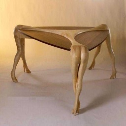 Artistic Sculpted Wood Triangular Coffee Table — solid wood