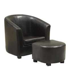 Dark Brown Leather Tub Chair & Ottoman — Brown leather