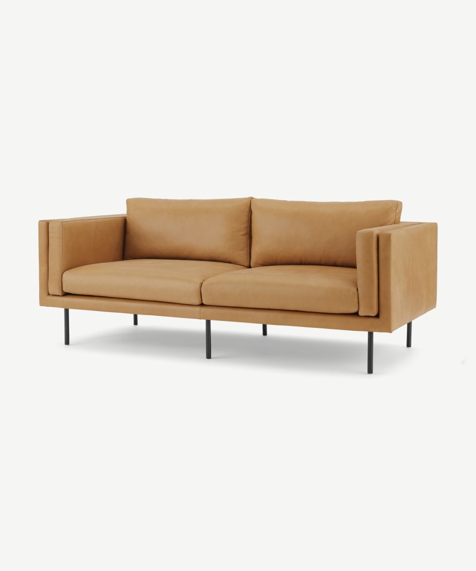 Scandinavian Fabric Sofa — Light grey wood