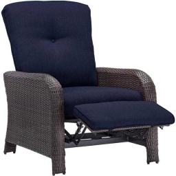 Wicker Outdoor Recliner with Navy Cushions — Navy blue wicker